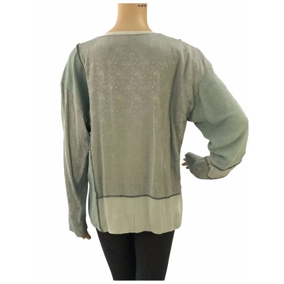 Spencer Alexis Top 14 Green Long Sleeve Mixed Fabric Block Patchwork Floral Vtg - Picture 4 of 9